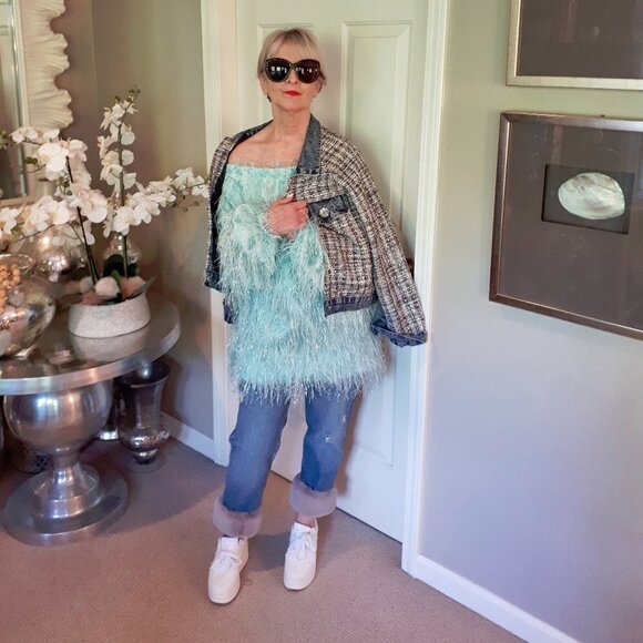 NWT M2 by Mocha crystal tweed short denim jacket, L - Picture 5 of 11